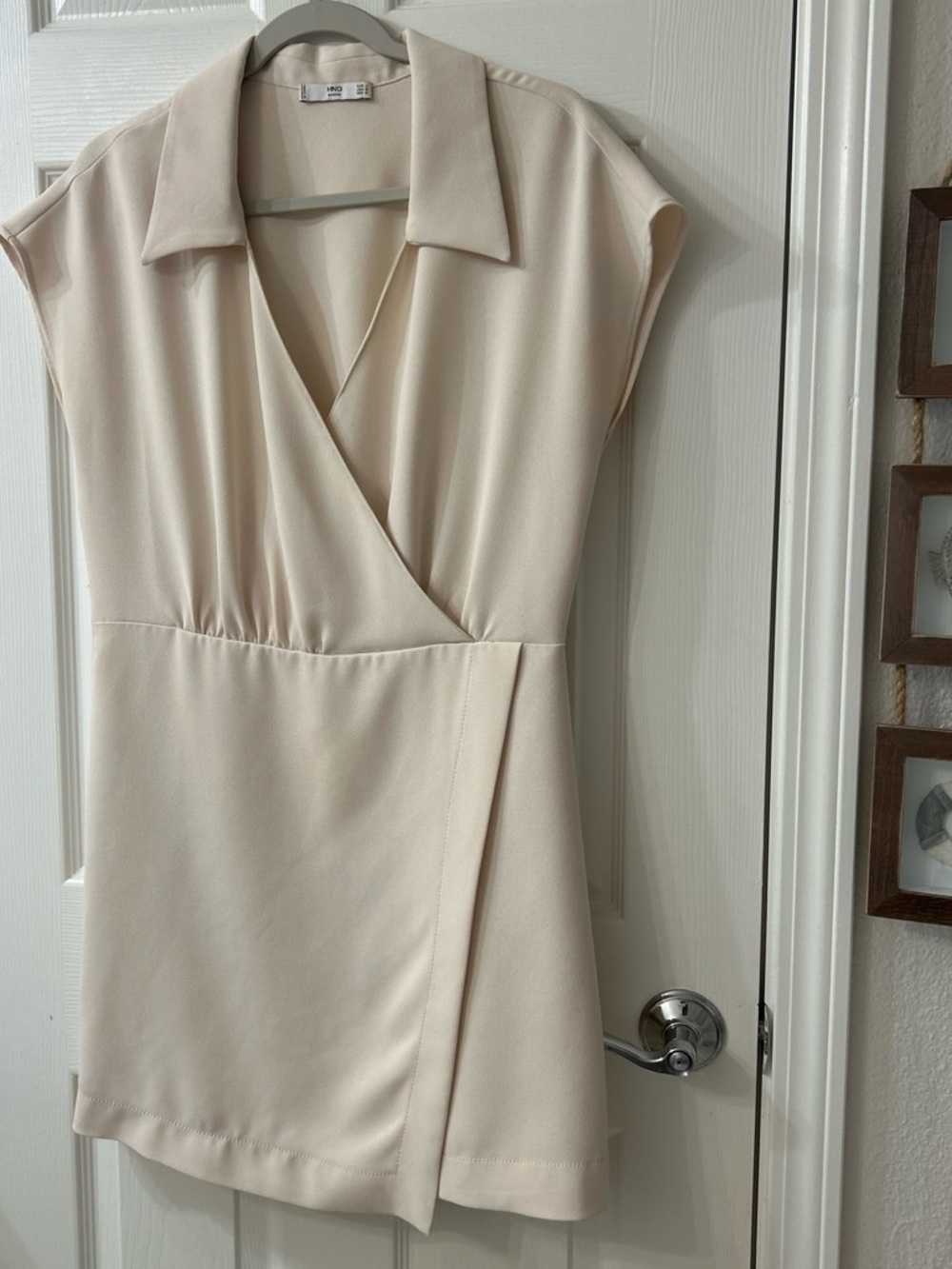 Mango Cream Wrap-Front Mini Dress